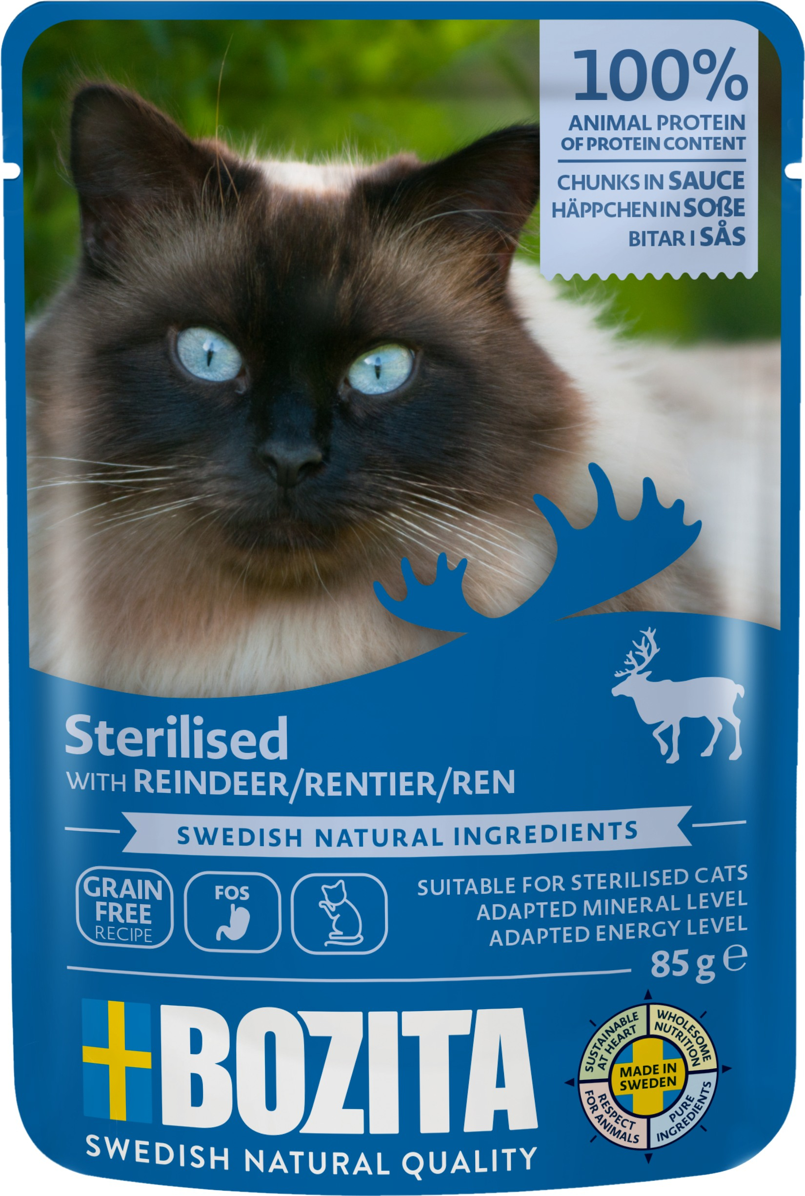 Sterilised Reindeer in Sauce Våtfoder för katt 85g