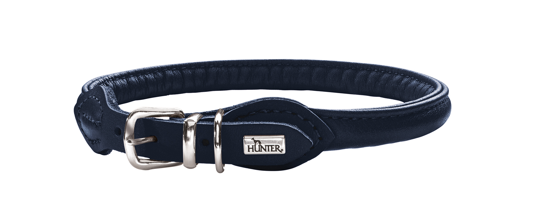 Läderhalsband Halvstryp Rundsytt Blå S