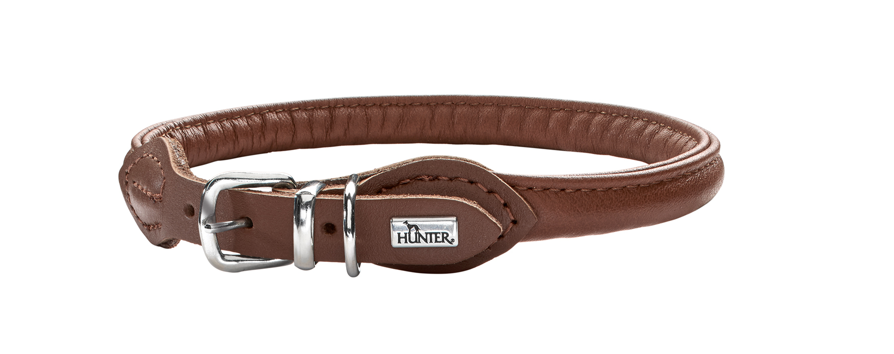 Läderhalsband Halvstryp Rundsytt Brun XS-S