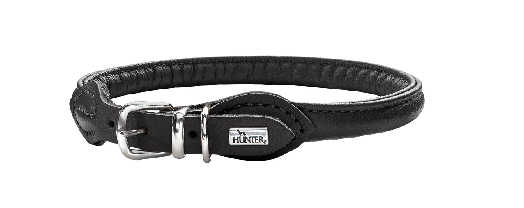 Läderhalsband Halvstryp Rundsytt Svart XS-S