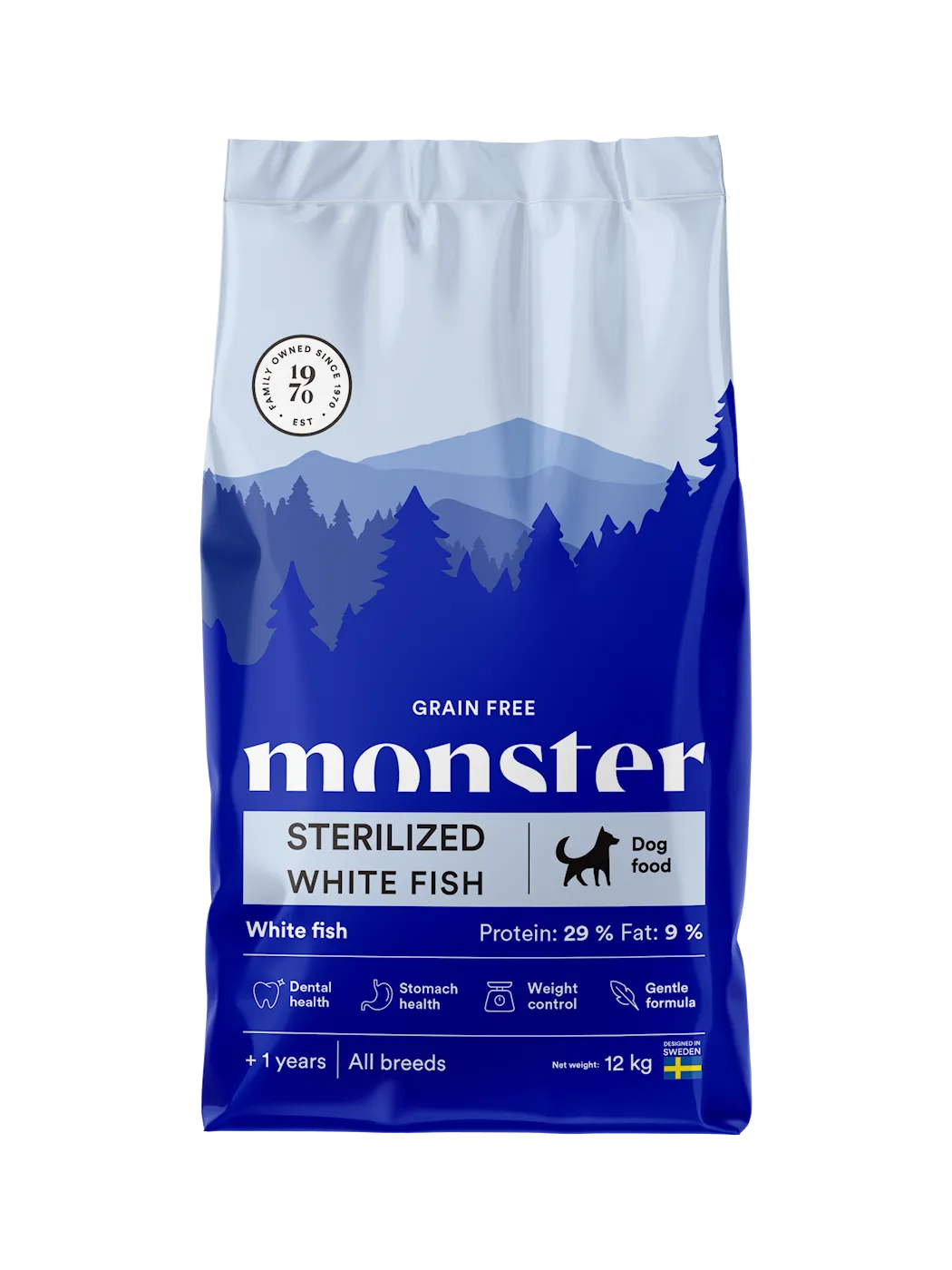 Dog Grain Free Sterilized White Fish Torrfoder för hund