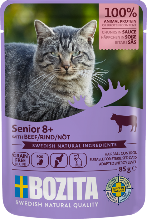 Senior 8+ With Beef in Sauce Våtfoder för katt 85g