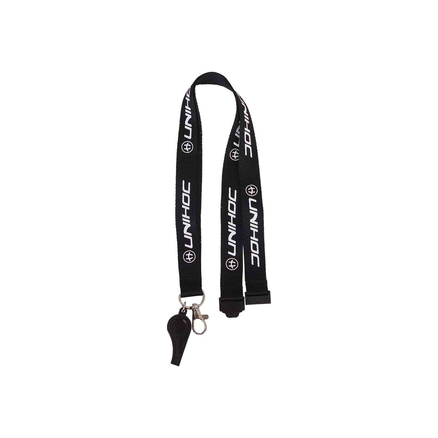 Coach whistle UNIHOC black with lanyard